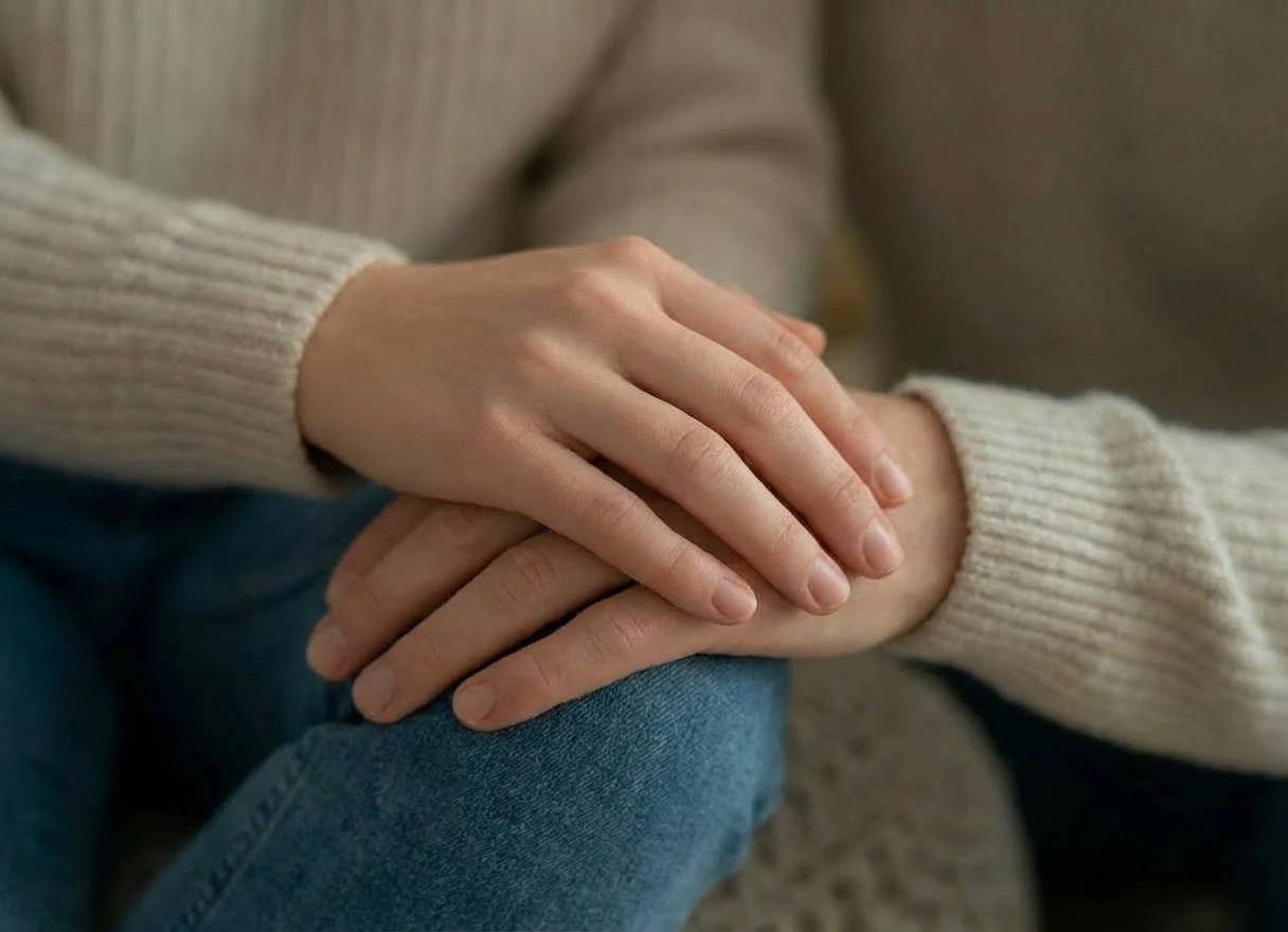 A neatly arranged in-home acupuncture setup focused on a professional-grade portable treatment table with a soft, pale gray cover and a folded plush teal blanket at the foot. A small rolling cart nearby holds organized trays of individually wrapped, sterile acupuncture needle packages, a digital thermometer, and alcohol swab packets. The setting is a bright, modern living room with light wood floors and a simple area rug, a large window letting in diffused afternoon daylight through sheer white curtains. The mood is calm, clinical yet comforting, with photographic realism. Shot at eye level with a gentle depth of field, the foreground table in crisp focus while the background sofa and bookshelves blur softly, conveying trust, professionalism, and in-home care.